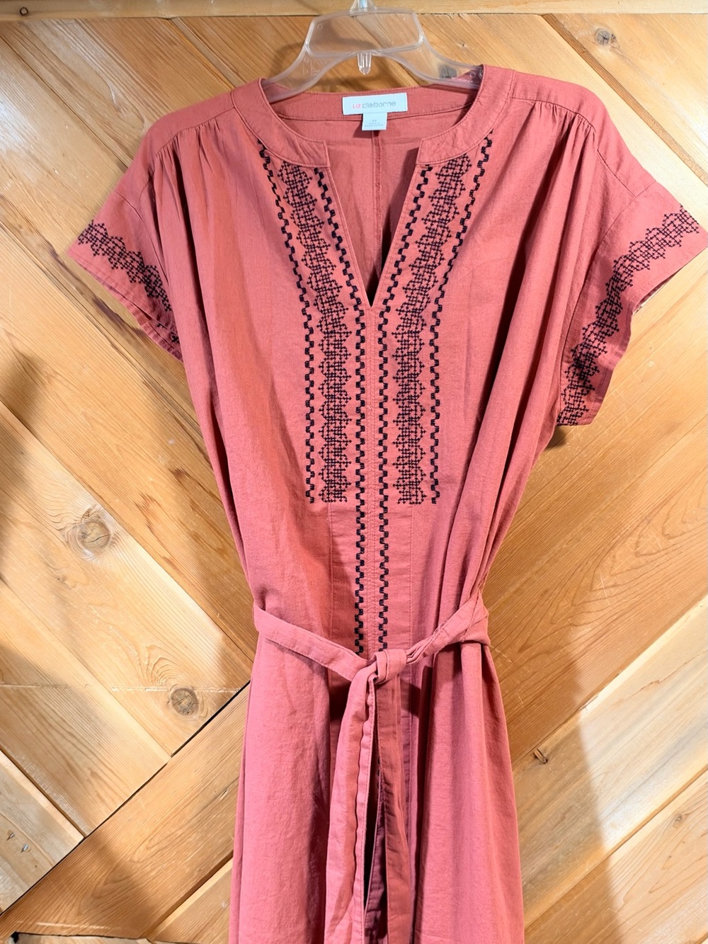 Liz Claiborne Embroidered Tie-Waist Dress - Size M